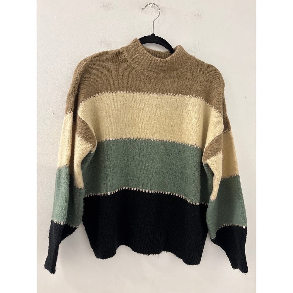 Elan Women's Oversized Color Block Mock Neck Sweater Size Small Cottagecore